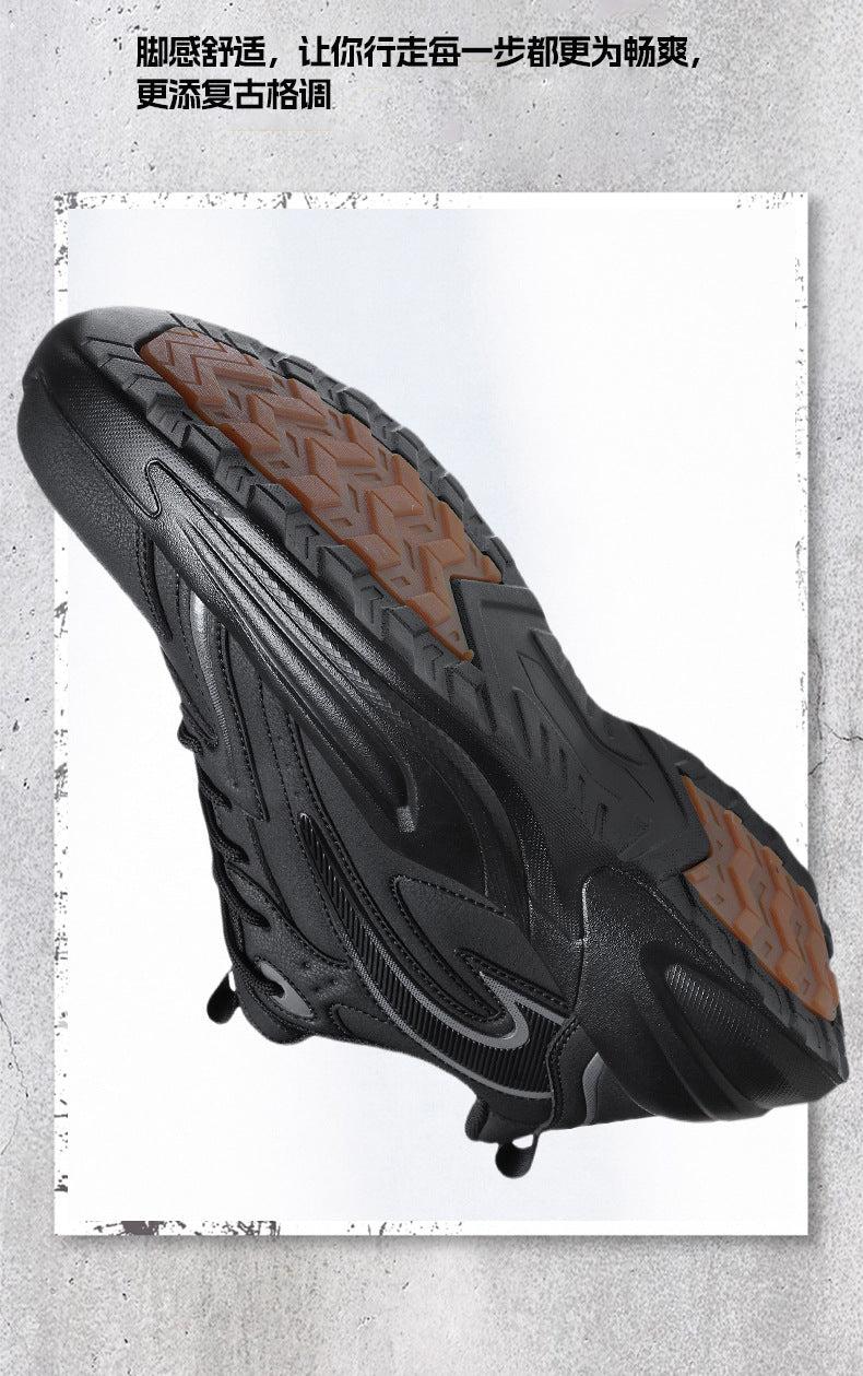 Autumn New Trend Retro Thick-Soled Height-Increasing Dad Shoes Leather Fashion Men's Shoes Wear-Resistant Non-Slip Casual Sports Shoes