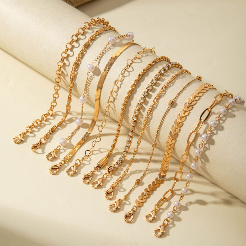 Fashionable Versatile Bracelet with Rhinestones and Imitation Pearl Set Ornament Wholesale Bracelets