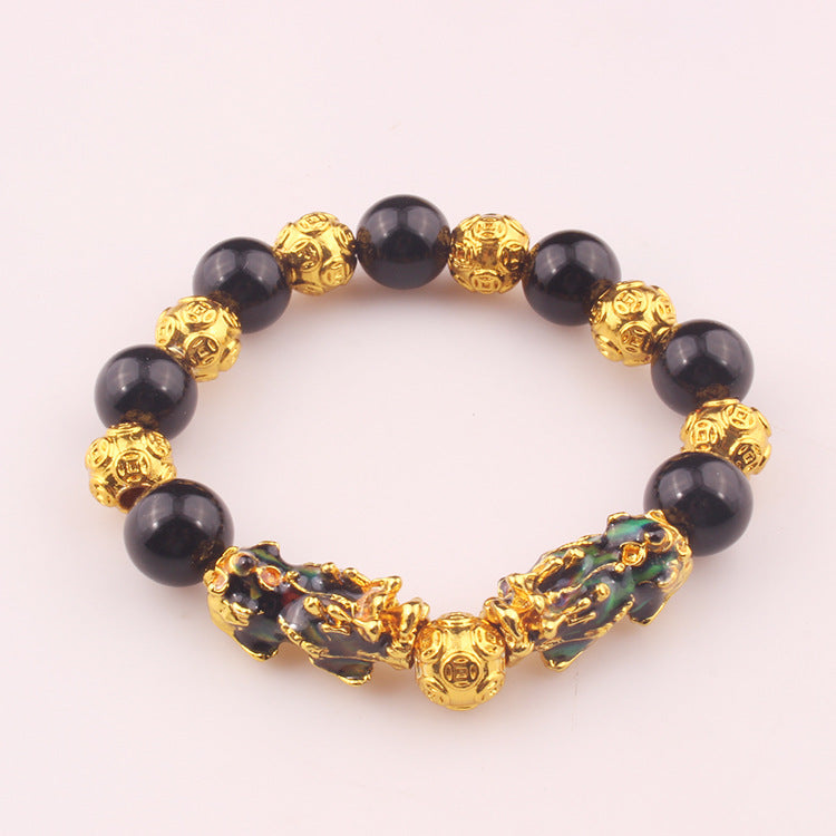 Vietnam Sand Gold Pixiu Bracelet for Men and Women Imitation3D Hard pure gold99Obsidian Wealth-Attracting Pichu Buddha Bead Jewelry Long-Lasting Color