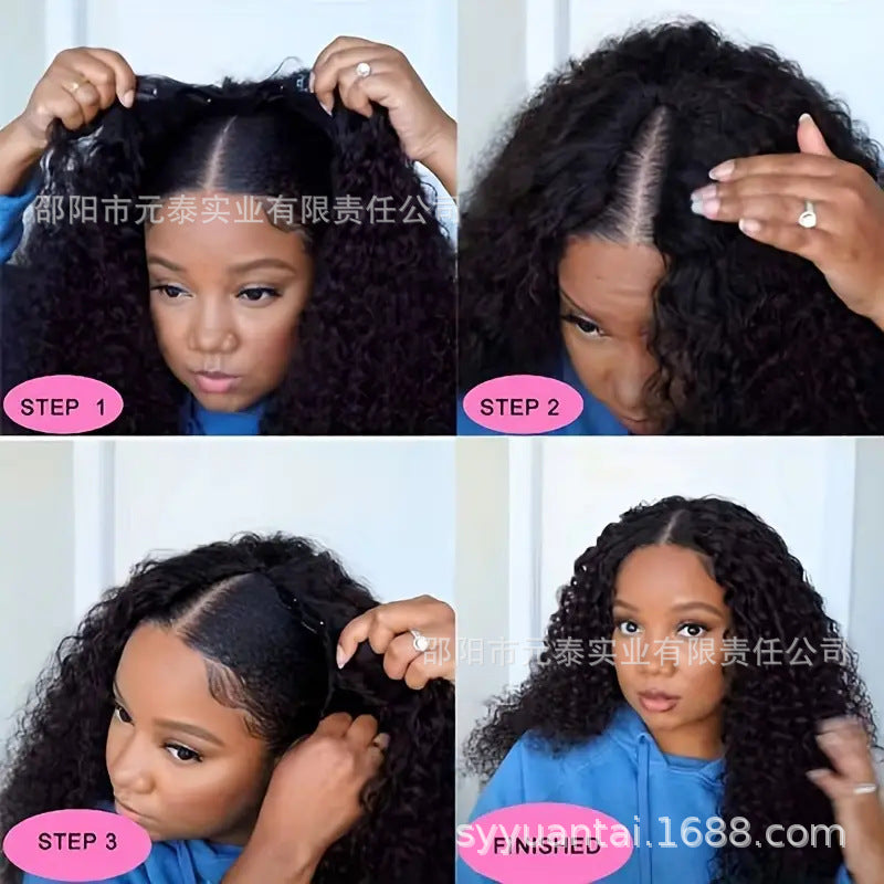 Kinky Curly V Part Wigs Human Hair No Leave Out Glueless Wig