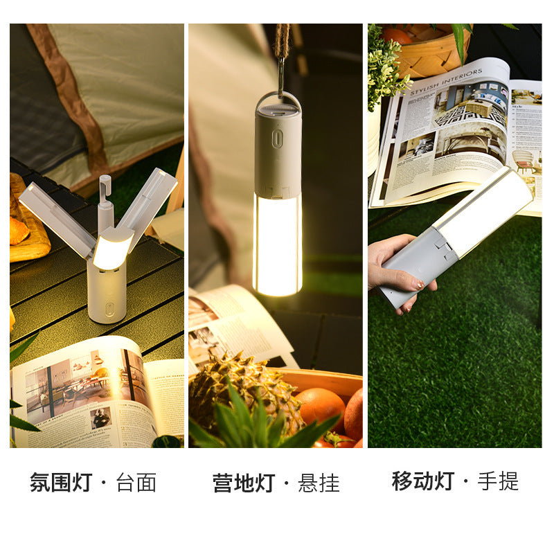 Camping Multifunctional Folding Light Tent Atmosphere Light Camping Lantern Handheld Hanging Light Dormitory Student Lighting Outdoor