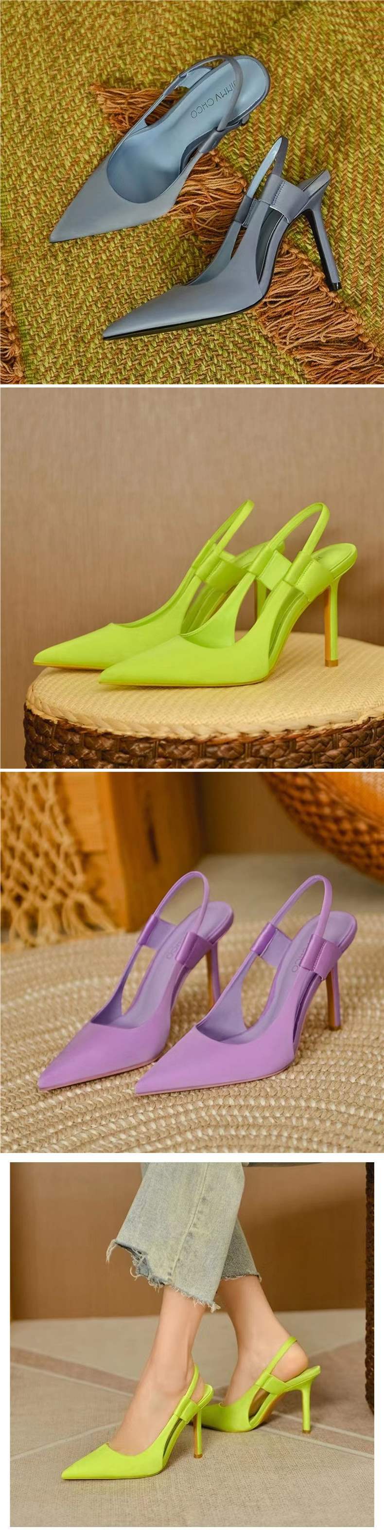 Fairy High Heels for Women2025New Pointed Toe French Style Thin Heel Mules Casual Outdoor Closed-Toe Sandals Trendy