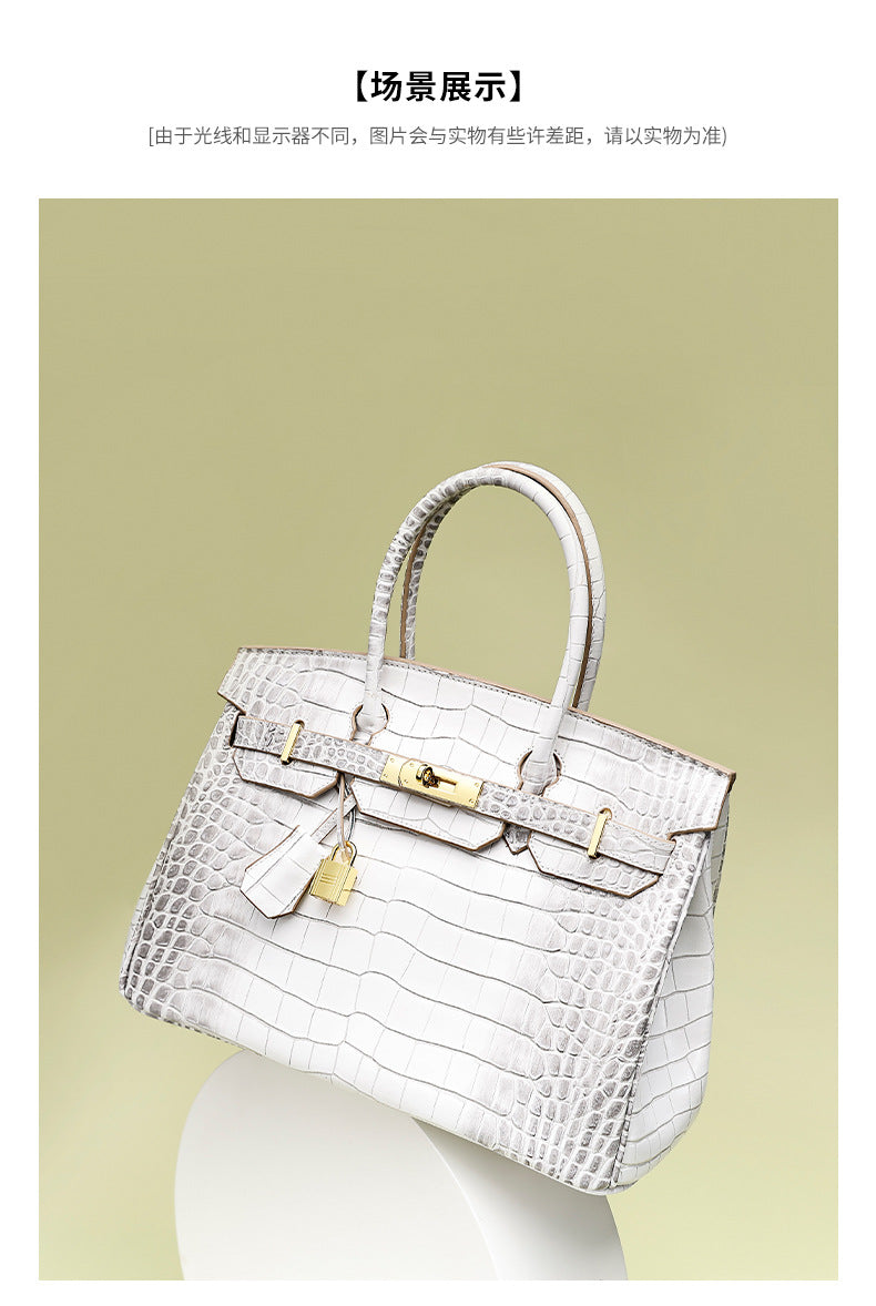 European and American New Style Platinum Bag Crocodile Pattern Women Genuine Leather High-end Fashion Women's Bag Single Shoulder Crossbody Large Capacity Handbag