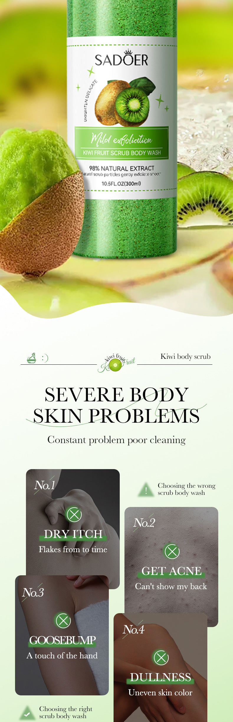 Full English Fruit Body Wash300mlSADOER Kiwi Body Scrub Shower Gel  Wholesale