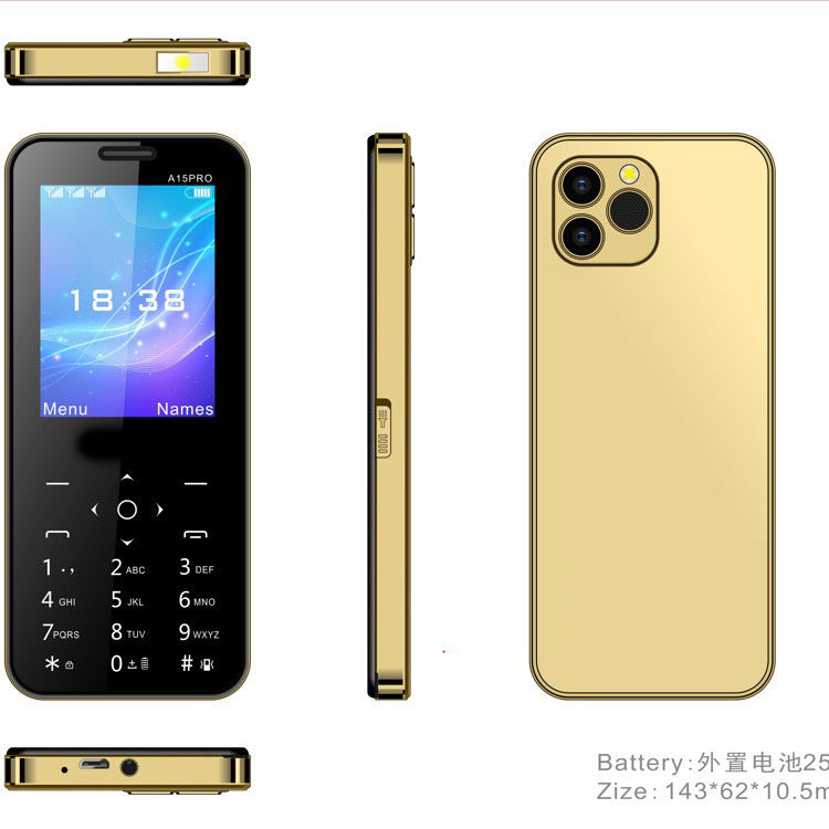 New2G Apple Fruit Style GSM 2.8Large Screen Dual SIM2500mAh Large Capacity15pro Button Function Hand