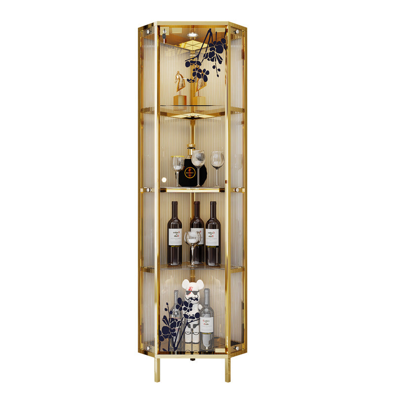 High-End Light Luxury Glass Corner Cabinet Modern Minimalist Living Room Wall Corner Cabinet Triangle Storage Cabinet Sideboard Wine Cabinet