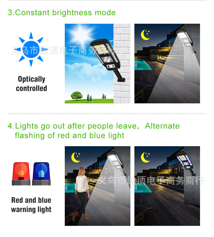 New outdoor solar light with colorful warning street light COB Garden Light with Human Body Sensor with Remote Control