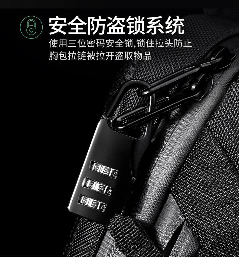 OZUKO Men's Functional Chest Bag Waterproof Crossbody Bag Multifunctional Shoulder Bag Outdoor Sports Large Capacity Trendy Bag