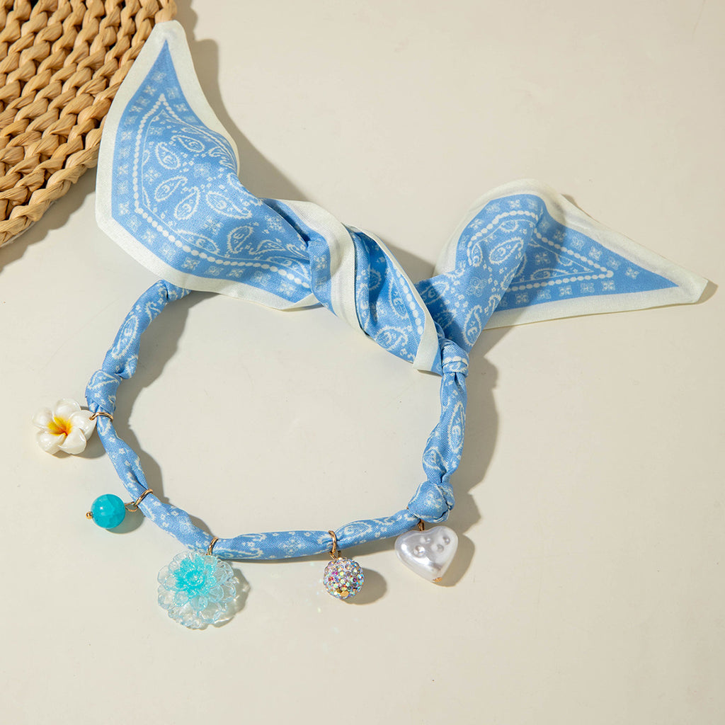 European and American Style Long Silk Scarf Necklace, Light Luxury High-End Feel, Multiple Pendants, Pearl Colorful Silk Scarf Necklace