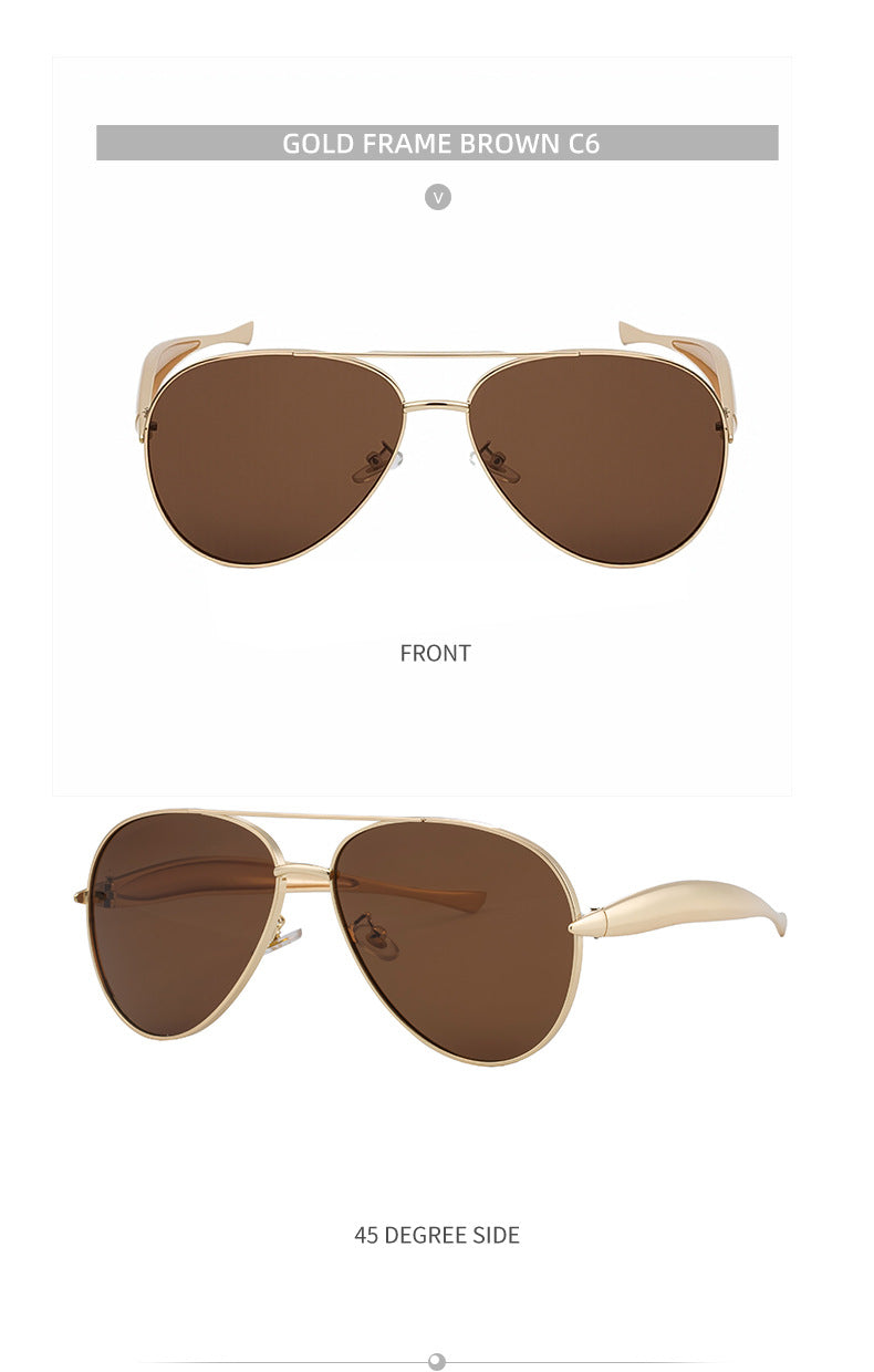 Toad-shaped Metal Sunglasses2025New Retro Plain Sunglasses High-End Feel Women Street Style Trendy Sunglasses