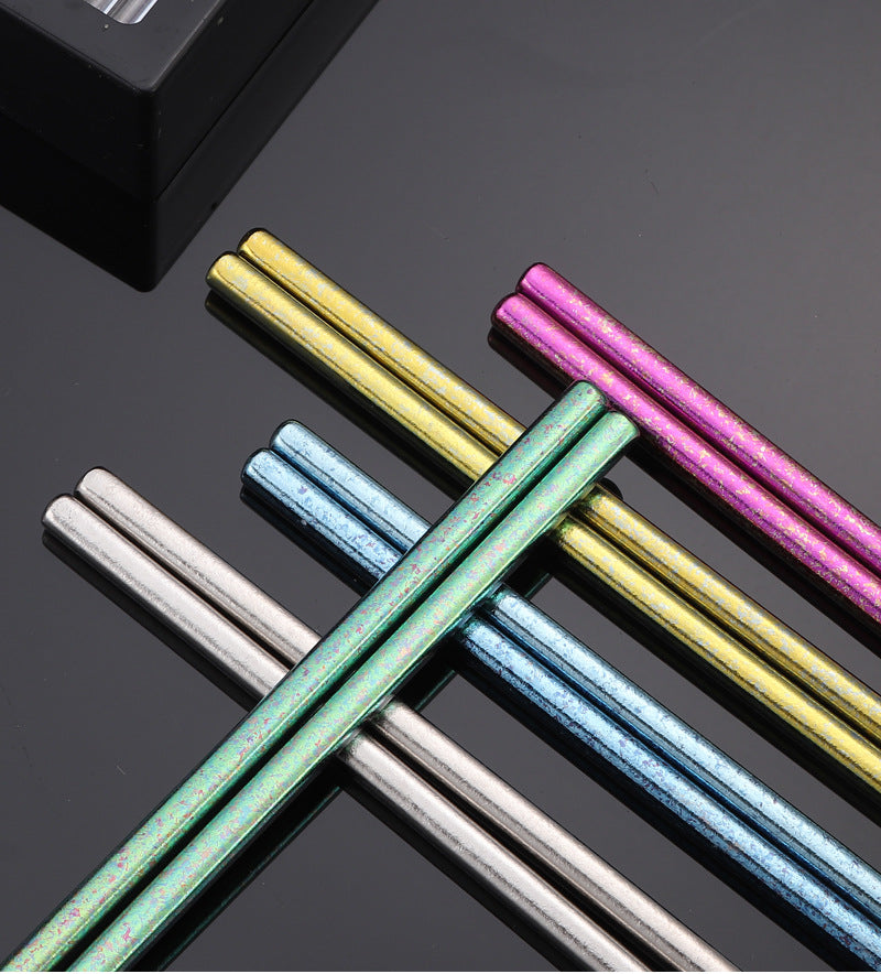 Pure Titanium Crystal Chopsticks for Home and Outdoor Use, Light Luxury Colorful Ice Flower Chopsticks for Restaurants23cm Half Square Chopsticks Antibacterial Titanium Chopsticks