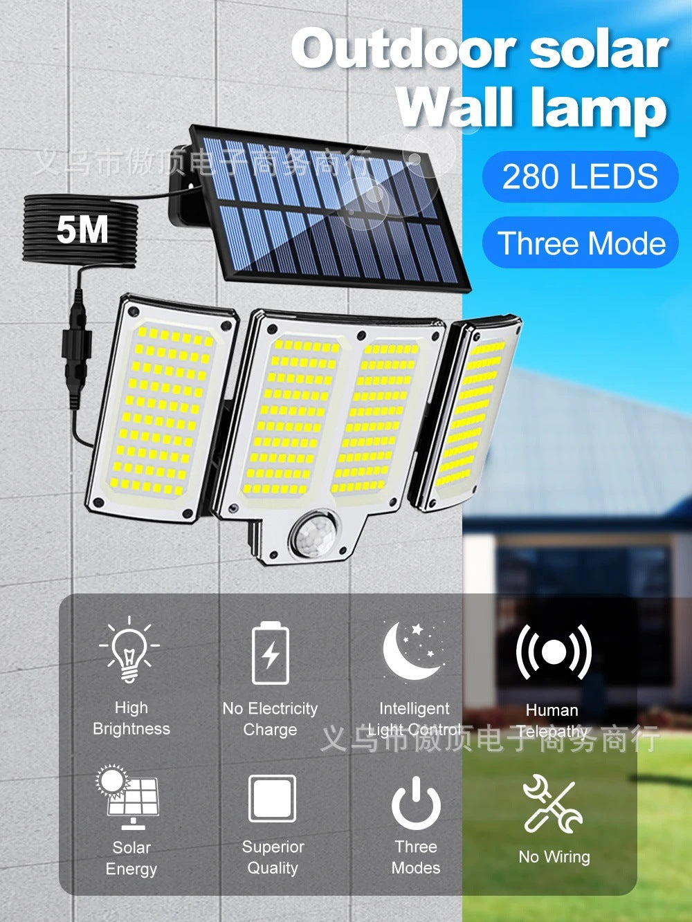 Outdoor Solar Split Street Light, Automatically Brightens After Dark, Garden Light with Human Body Sensor Wall Light Waterproof LED Lamp