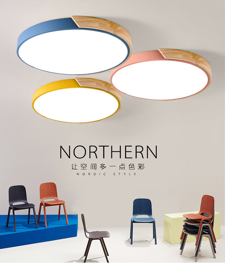 Macaron Solid Wood Ceiling Light led Bedroom Lamp Round Nordic Iron Art Room Lamp Creative Living Room Lamp for Home Use