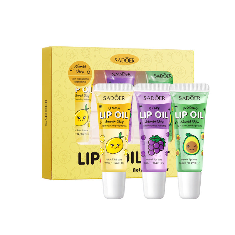 Moisturizing and Glossy Lip Oil Set SADOER Avocado Grape Lemon Lip Balm Cross-Border Wholesale