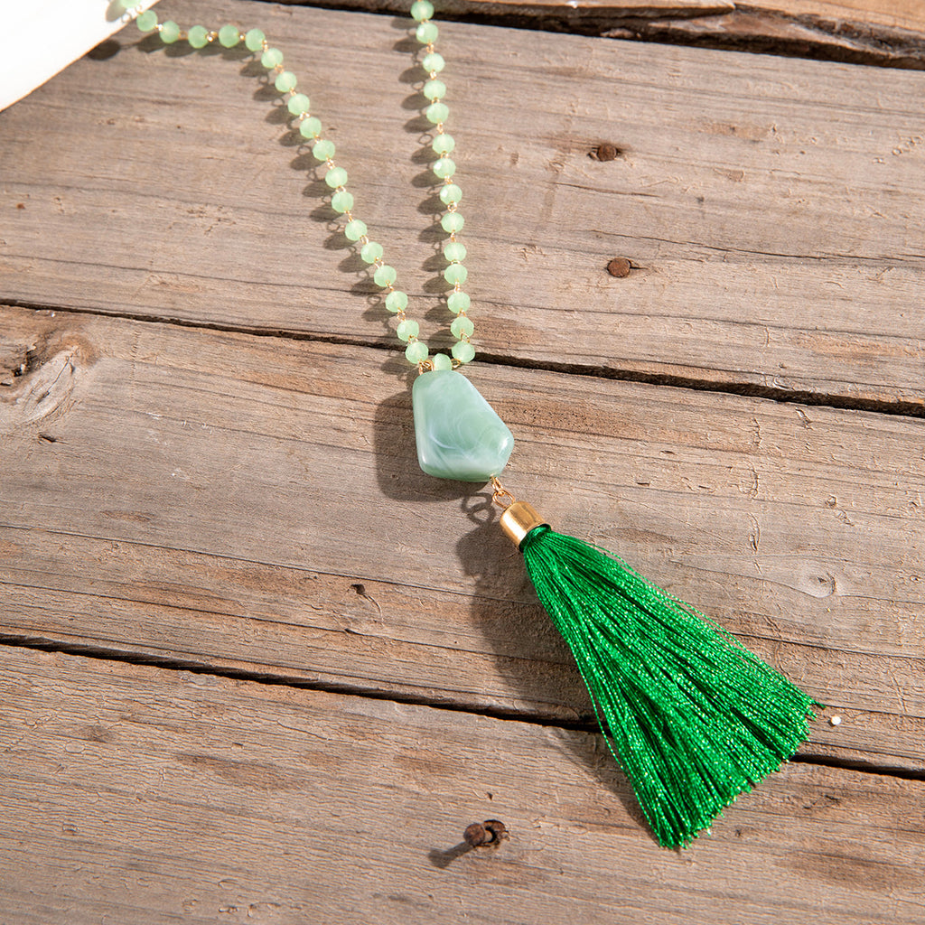 Simple Colorful Beaded Tassel y Chain Necklace Elegant Versatile Diamond-Studded Sweater Chain Jewelry