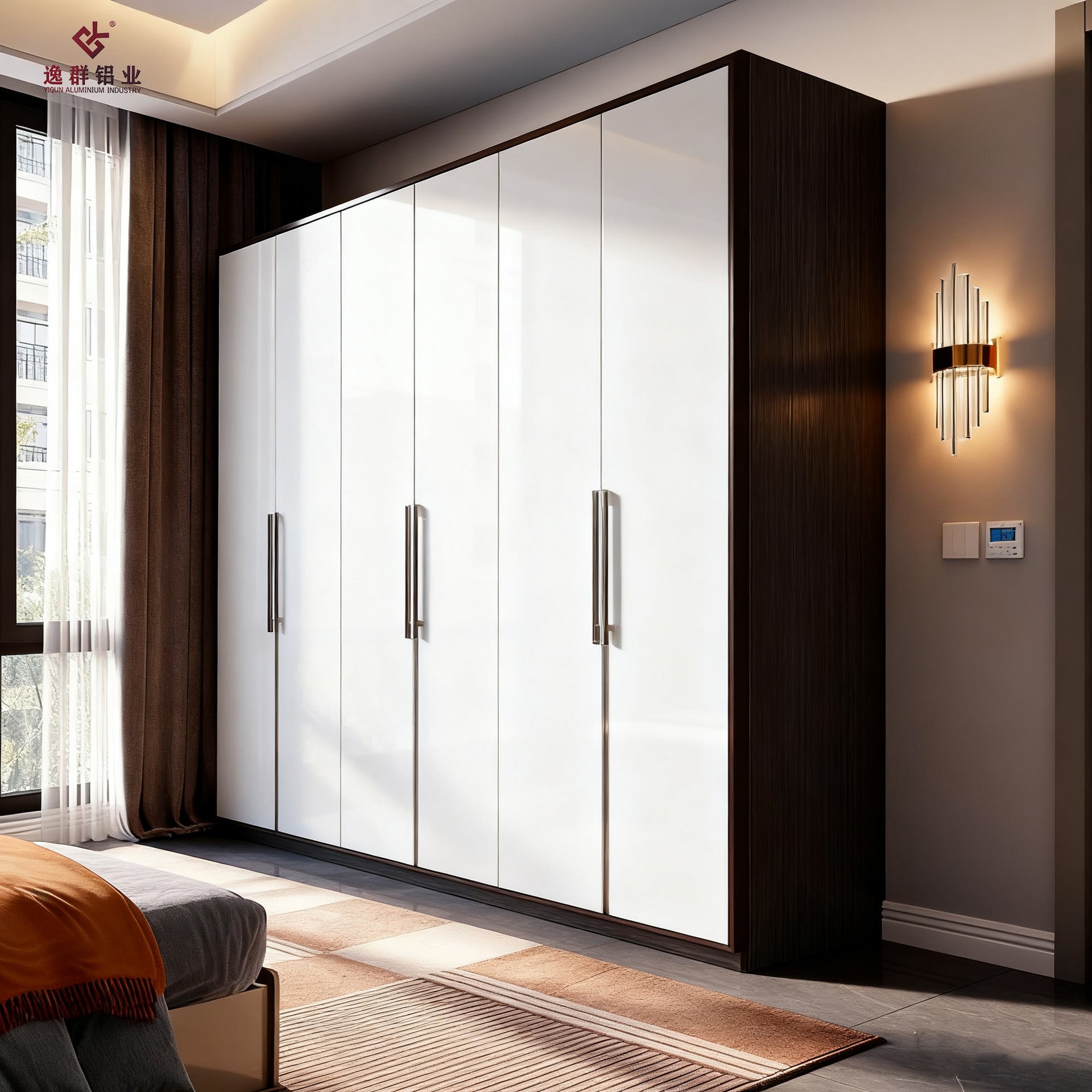 Custom Aluminum Alloy Combination Wardrobe with Top Cabinet Modern Simple Light Luxury Bedroom Home Storage Finished Wardrobe Factory