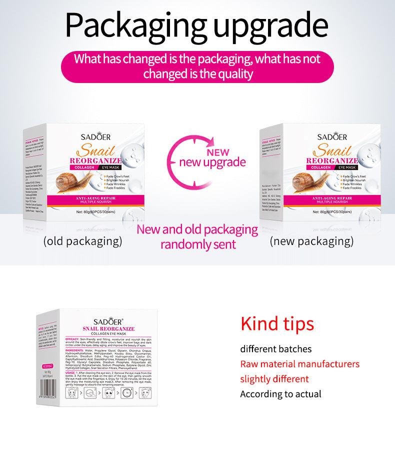 Snail Eye Mask SADOER Collagen improves dark circles, eye wrinkles, and eye bags cross-border wholesale