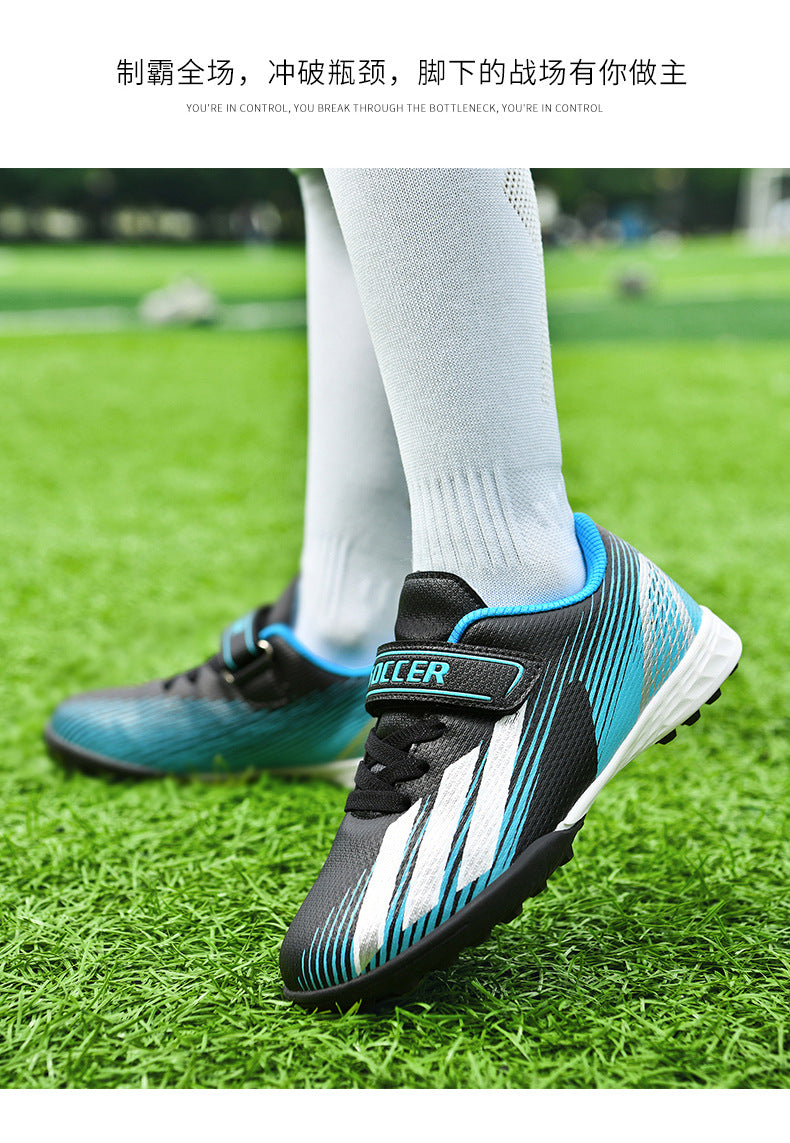 New football shoes for men and women with Velcro for children TF Broken Nail Style Youth Student Grassland Flat Training Shoes