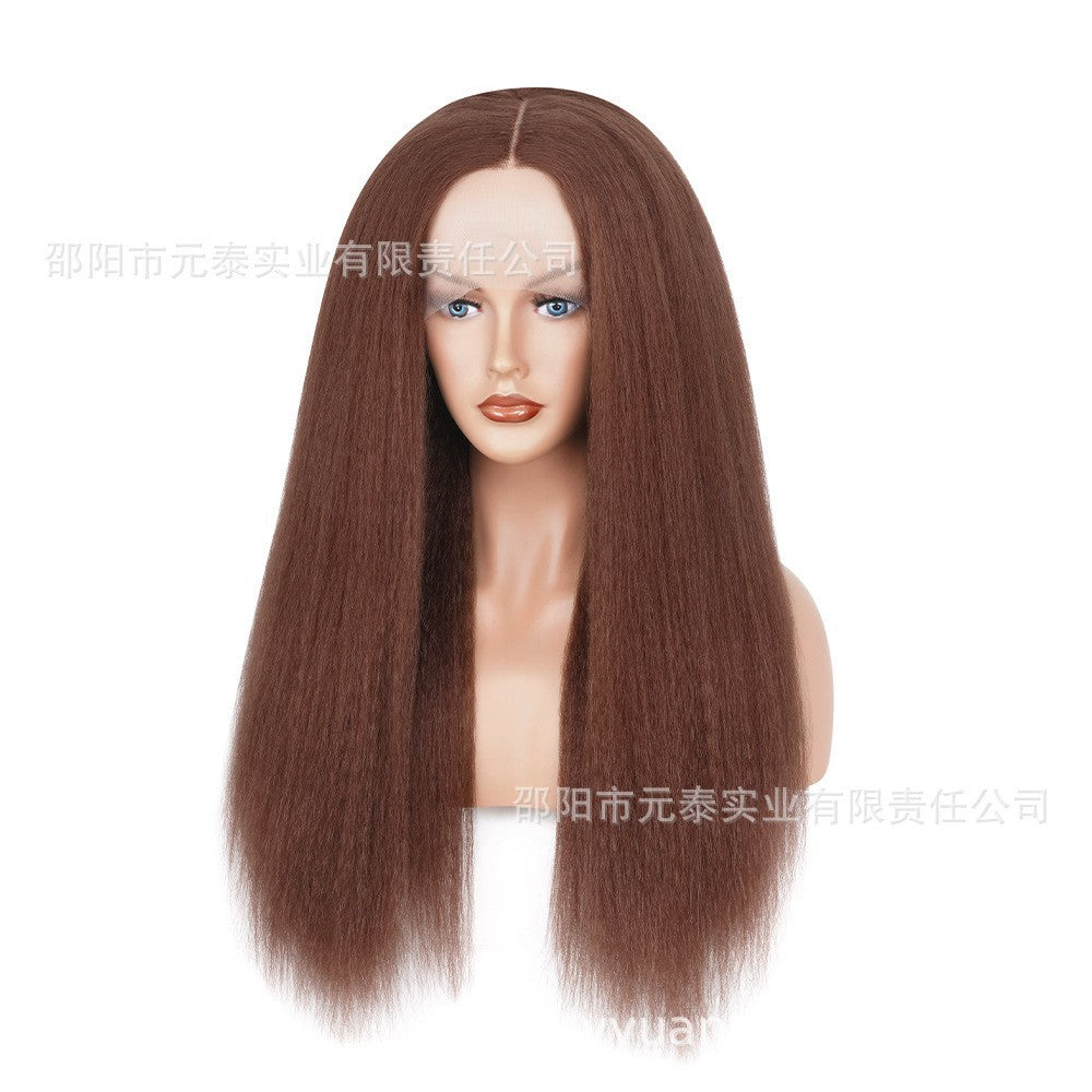 13x4BurgundyYaKiLaceFrontSyntheticWig Curly Hair with Side Bangs Cross-Border Exclusive