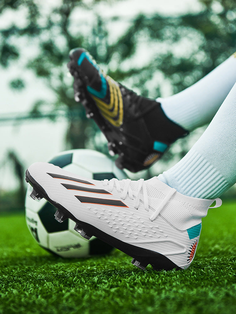 High-top Unisex Youth Soccer Shoes with Broken and Long Spikes for Grass Field Competition Training Student Sports Shoes