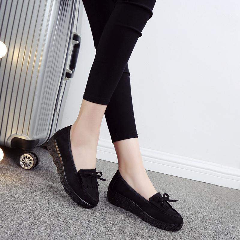 Spring and Autumn Old North Cloth Shoes Shallow Mouth Rocking Single Shoes Platform Thick Sole Loafers Wedge Women's Shoes Black Work Shoes41