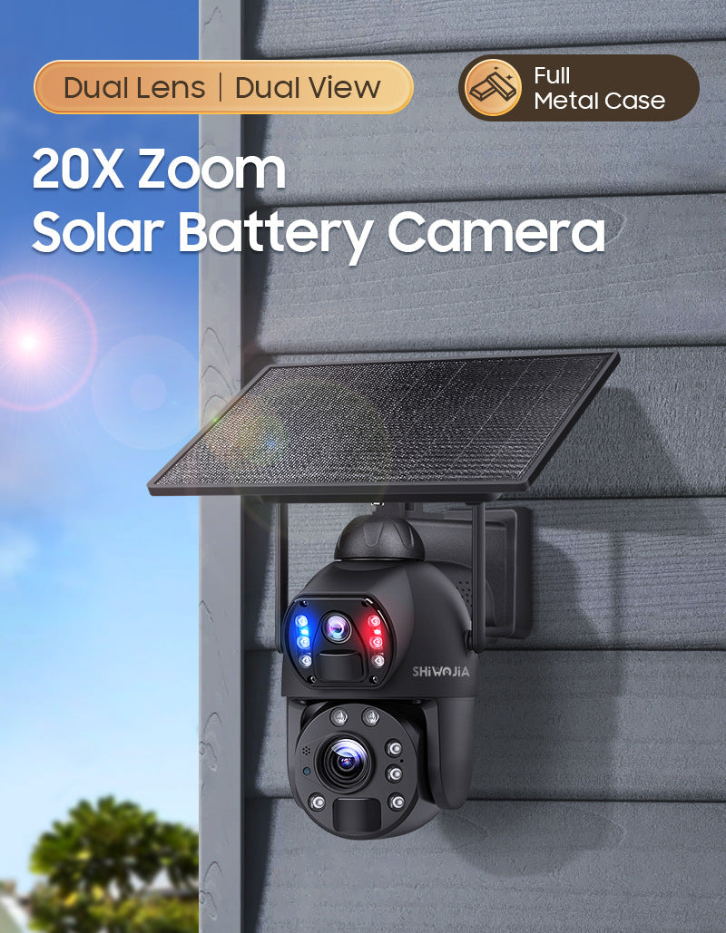 Factory Private Model600Wan HD Solar Camera Full Metal Farm20Night Vision Dual Lens Camera