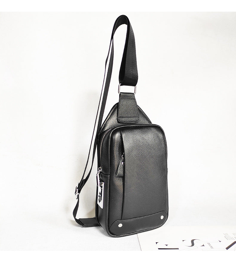 Niche Bag Fingerprint Unlock Men's Top Layer Cowhide Single Shoulder Crossbody Backpack High-End Chest Genuine Leather Chest Bag