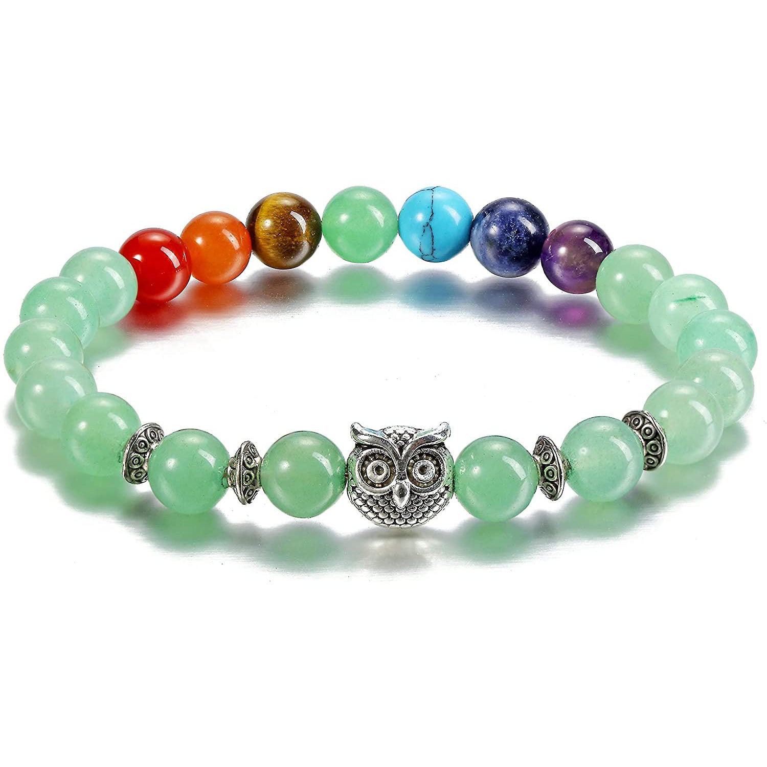 Colorful Tiger Eye Owl Bracelet Natural Stone8mm Bead Spacer Bracelet Volcanic Pink Crystal Owl Bracelet