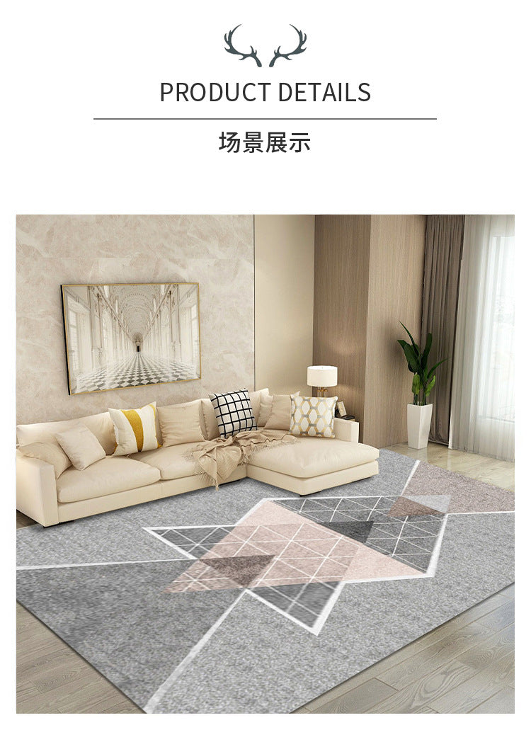 Carpet for Living Room, Stain-Resistant, Easy to Clean, Crystal Velvet Sofa Coffee Table Rug, Cooling, Silent, Light Luxury, Non-Slip Bedroom Bedside Rug