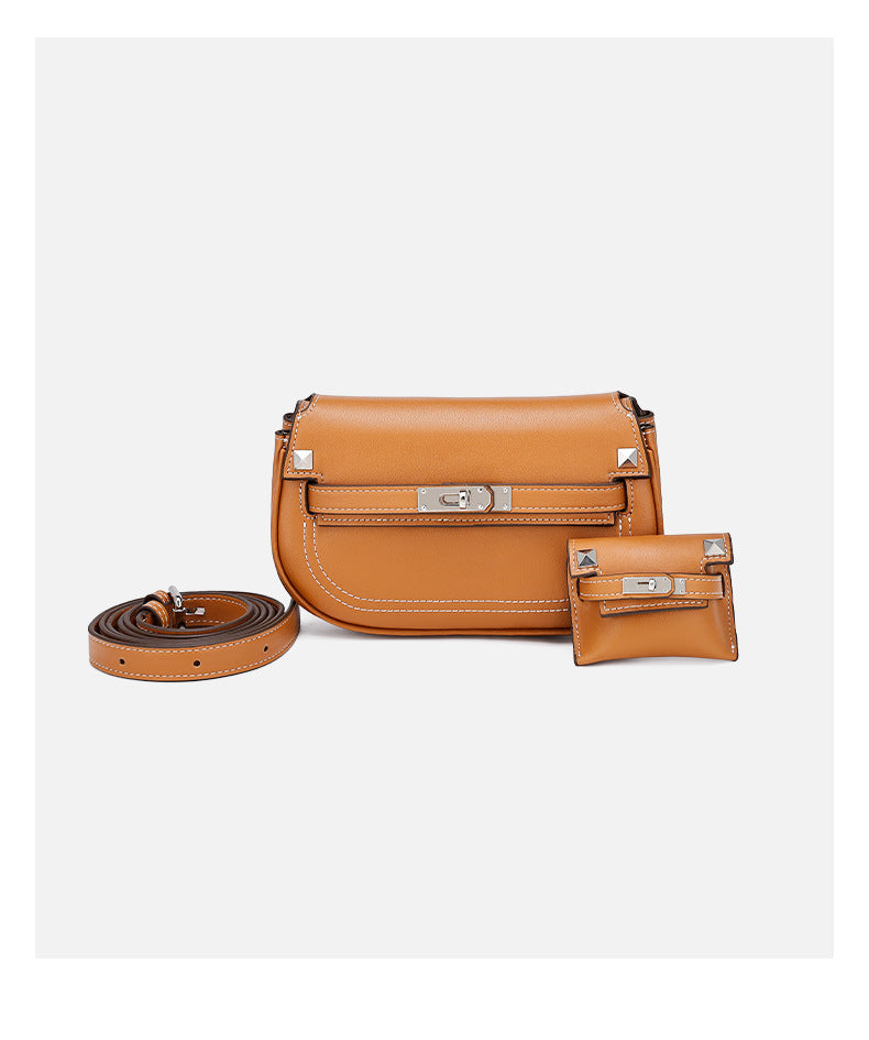 European and American Style Casual Women's Small Crossbody Bag2025New Fashionable Lightweight Single Shoulder Crossbody Bag with Buckle Genuine Leather Kelly Bag
