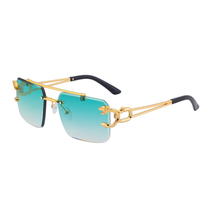 European and American Retro Double Bridge Sunglasses for Men Fashion Leopard Rimless Cut Edge Sunglasses for Women Wholesale shades