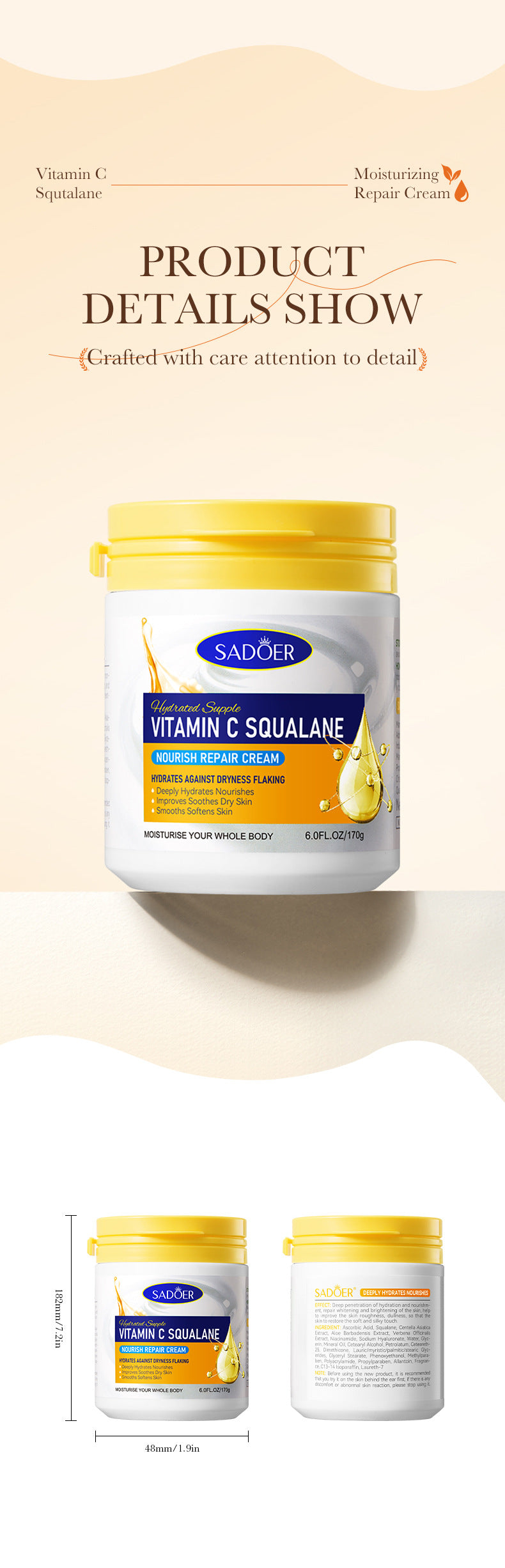 Repair cream170g SADOER Vaseline Vitamin C Hydrating and Moisturizing Face Cream Cross-Border Wholesale