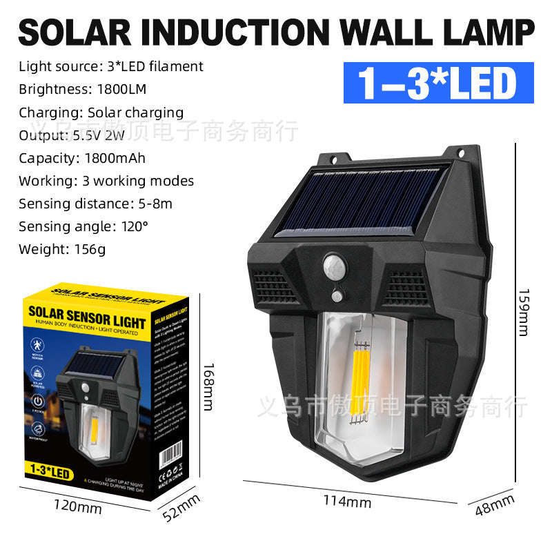 New Solar Light Outdoor Garden Light Human Body Sensing Tungsten Wall Light Garden Villa Street Light Waterproof