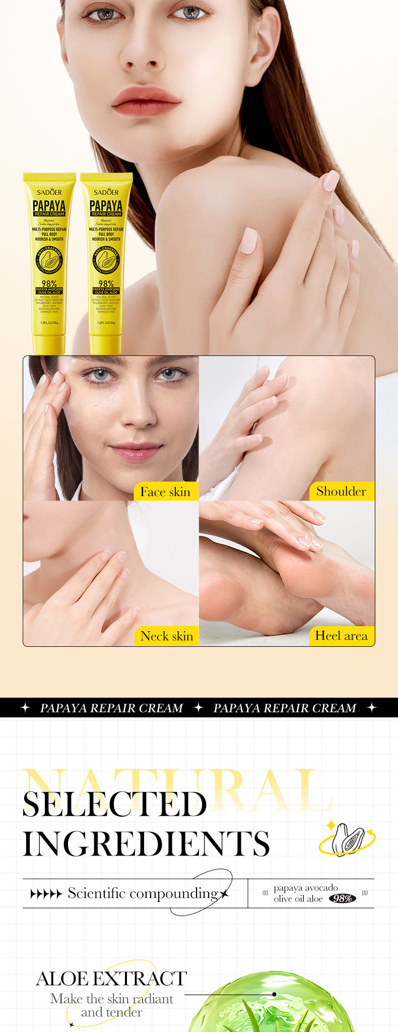 Papaya Skin Rejuvenation Cream30g SADOER Anti-chapped Body and Face Cream Wholesale for Cross-border Trade