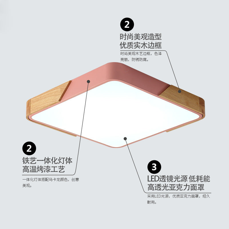 Macaron Solid Wood Ceiling Light led Bedroom Lamp Round Nordic Iron Art Room Lamp Creative Living Room Lamp for Home Use