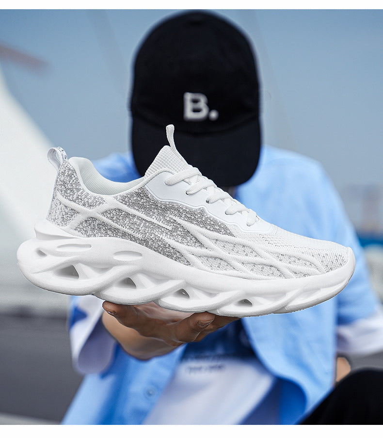 Summer Flyknit Breathable Running Shoes Braided Sole Casual Sports Shoes Men's Lightweight Trendy Shoes Professional Racing Running Shoes