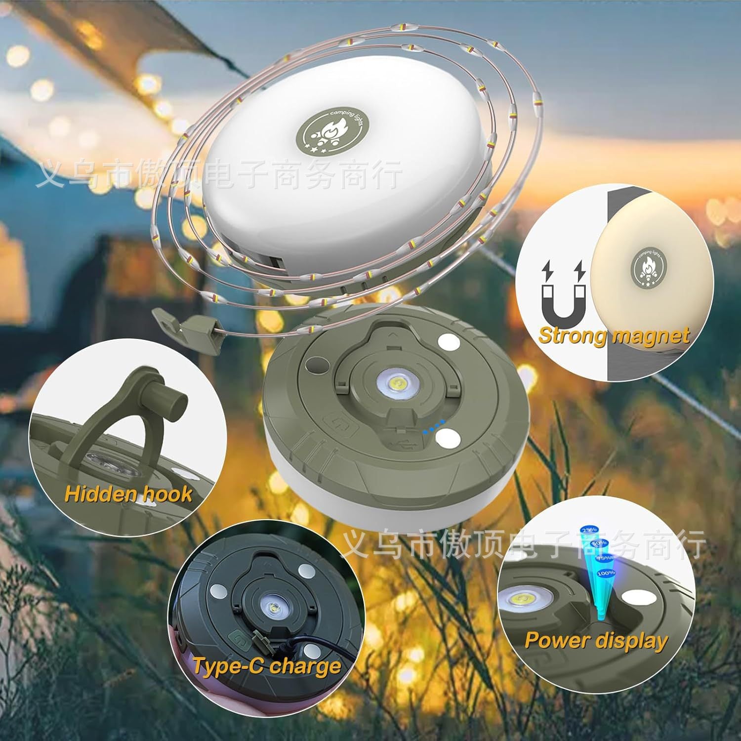 Outdoor Camping Light Camping Light Magnetic Tent Canopy Atmosphere Light Retractable Camp String Light Colorful Atmosphere Light Strip