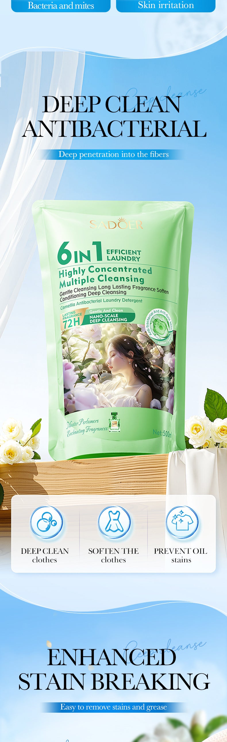 Cross-border Lavender Antibacterial Laundry Detergent500ml Fragrance Cleaning Clean Clothing Export Manufacturer Wholesale