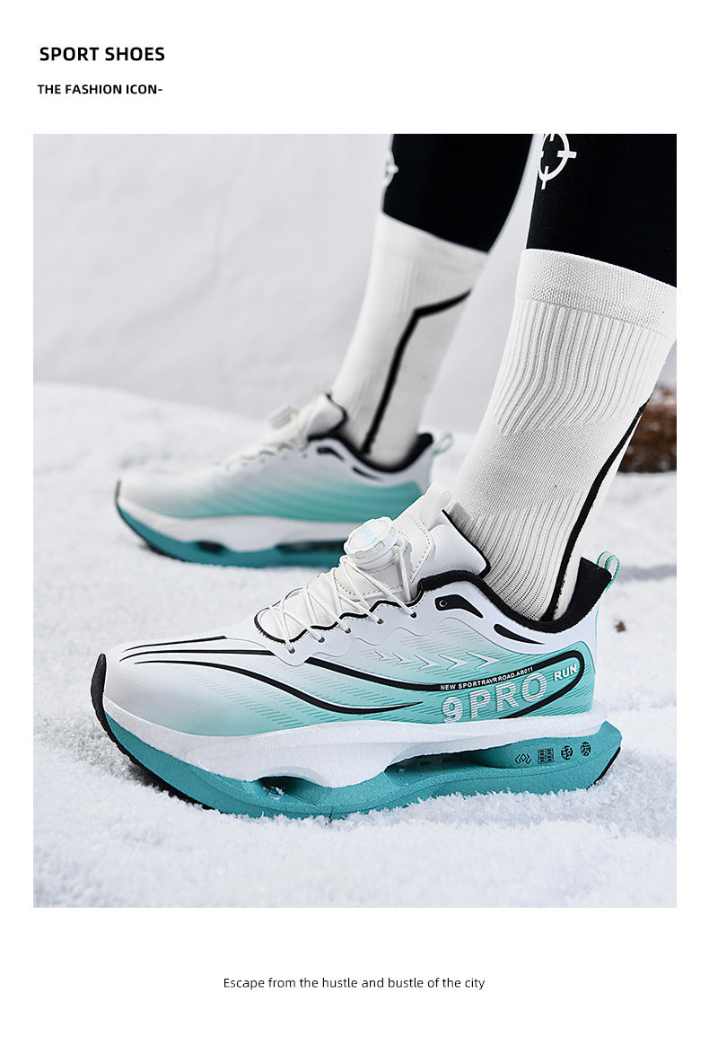 Winter New Leather Surface Fleece-Lined Warm Knob Buckle Sports Shoes Parent-Child Real Carbon Plate Soft Sole Rebound Cushioning Running Shoes