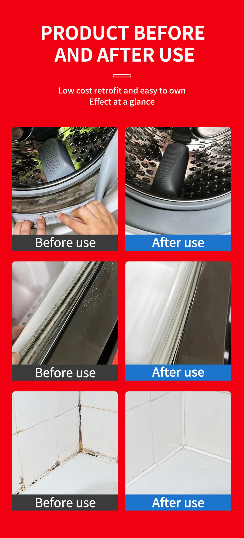 Mildew Removal Gel for Washing Machine Tub, Refrigerator Seal, Sink, Tile Edge Mold Remover Gel
