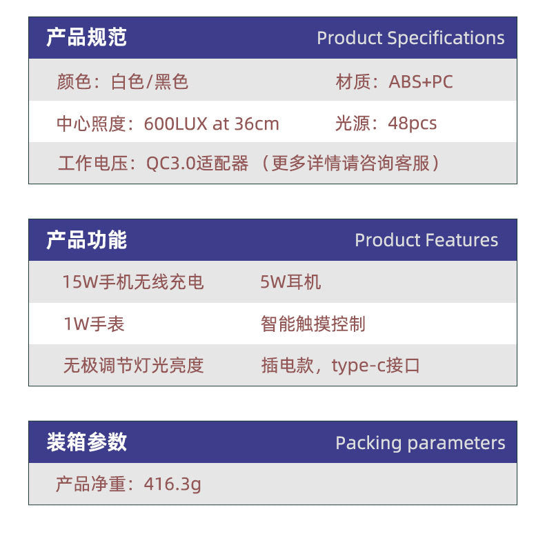 wholesale multifunctional wireless charging desk lamp student dedicated study reading desk lamp 3-in-1 eye protection desk lamp