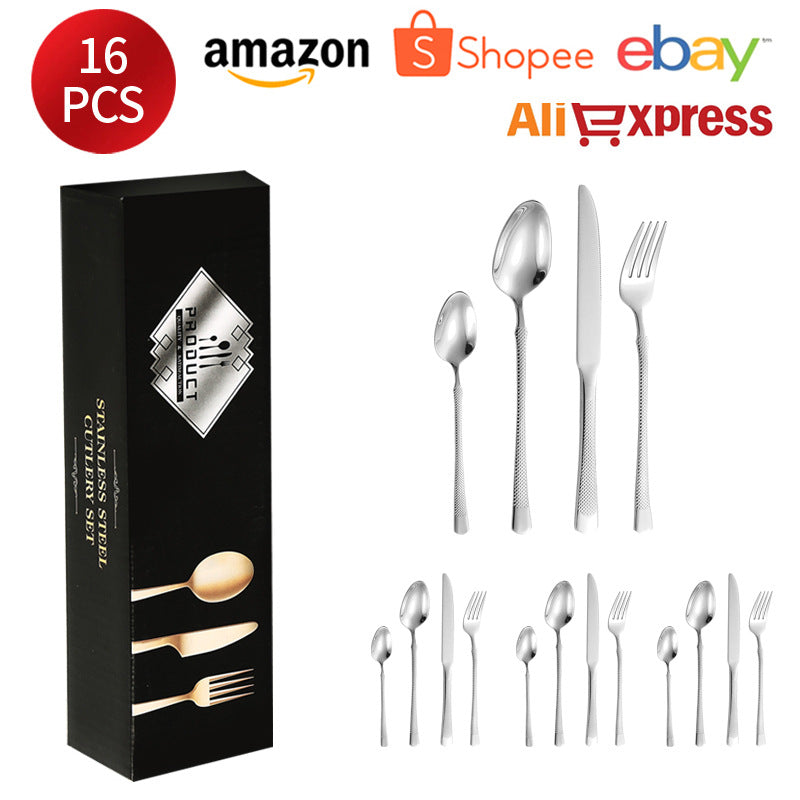 201Stainless steel tableware hotel high-end cutlery set24Set of Restaurant Star Point Steak Knife and Fork Set