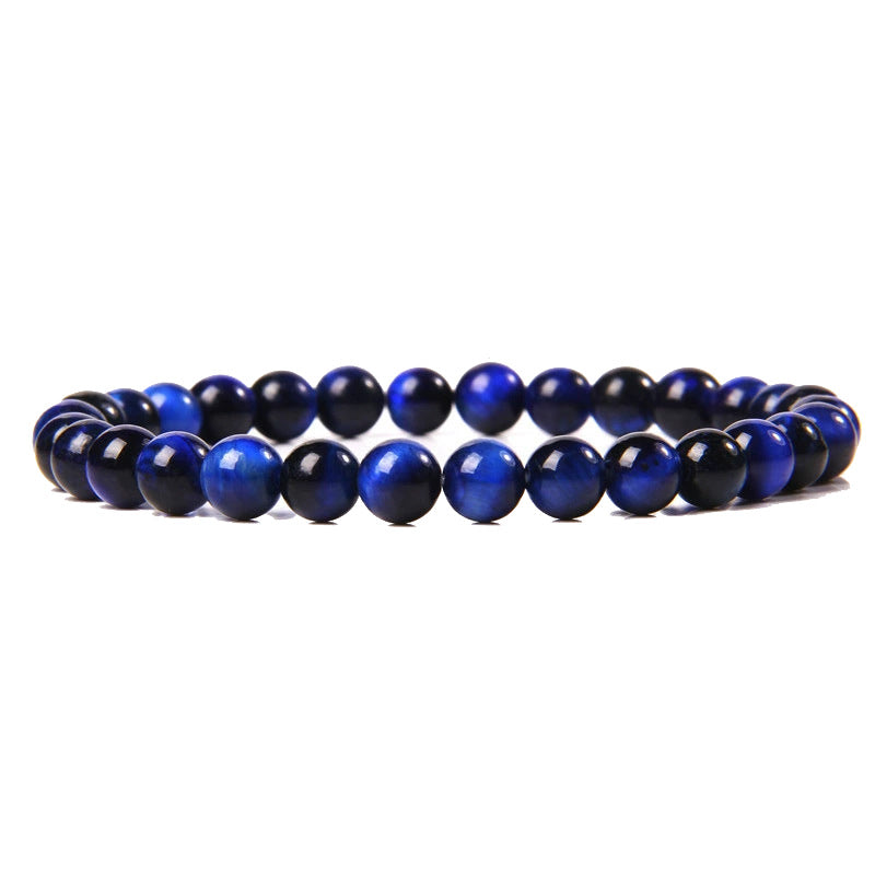 Natural Tiger Eye Stone Bracelet Men's Gift Single Circle Elastic Rope8mm Beaded Blue Tiger Eye Bracelet