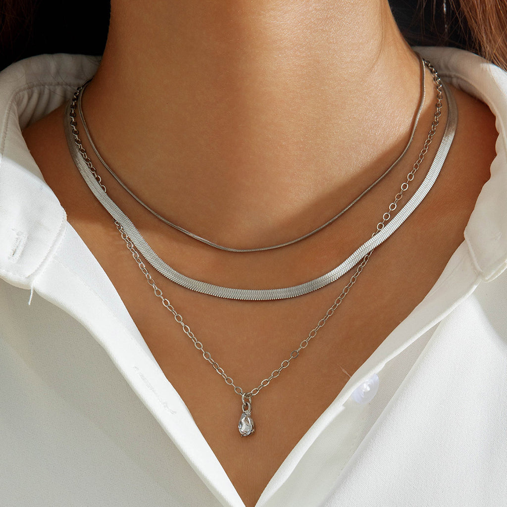 European and American Fashion Collarbone Chain Round Pendant Tassel Multi-layer Stacking Necklace Layered One-word Necklace3Set