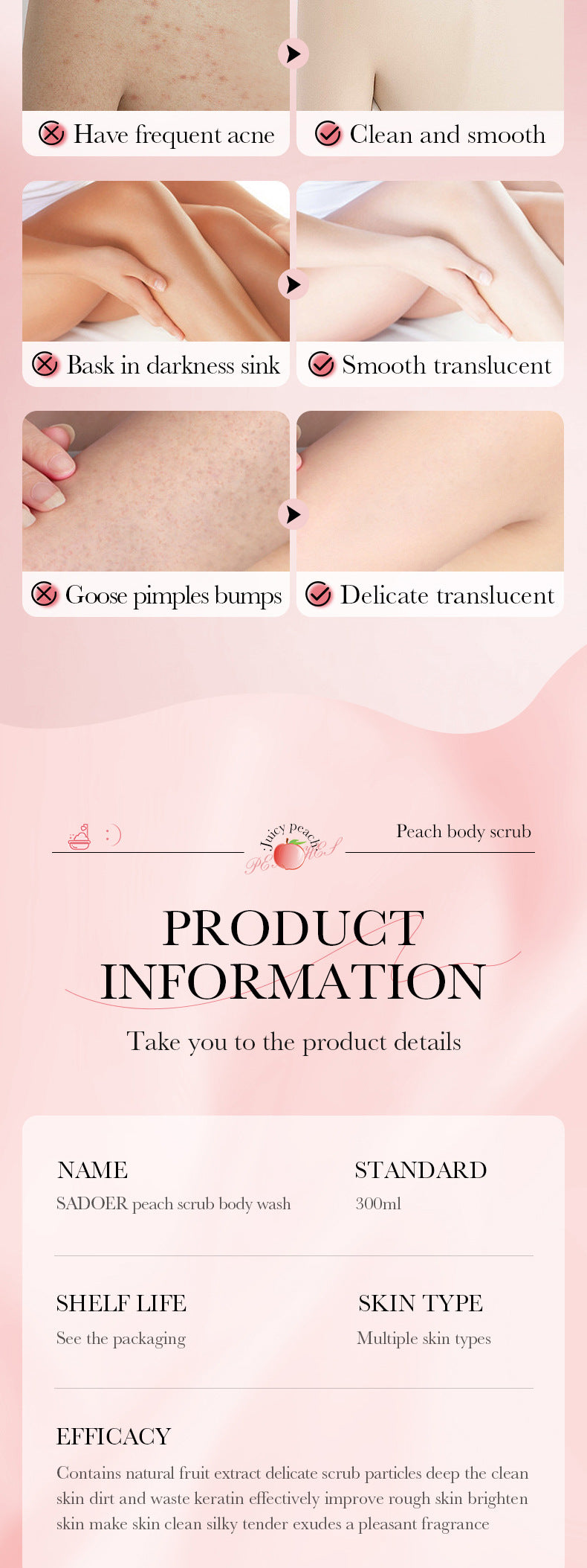 Full English Fruit Body Wash300mlSADOER Kiwi Body Scrub Shower Gel  Wholesale