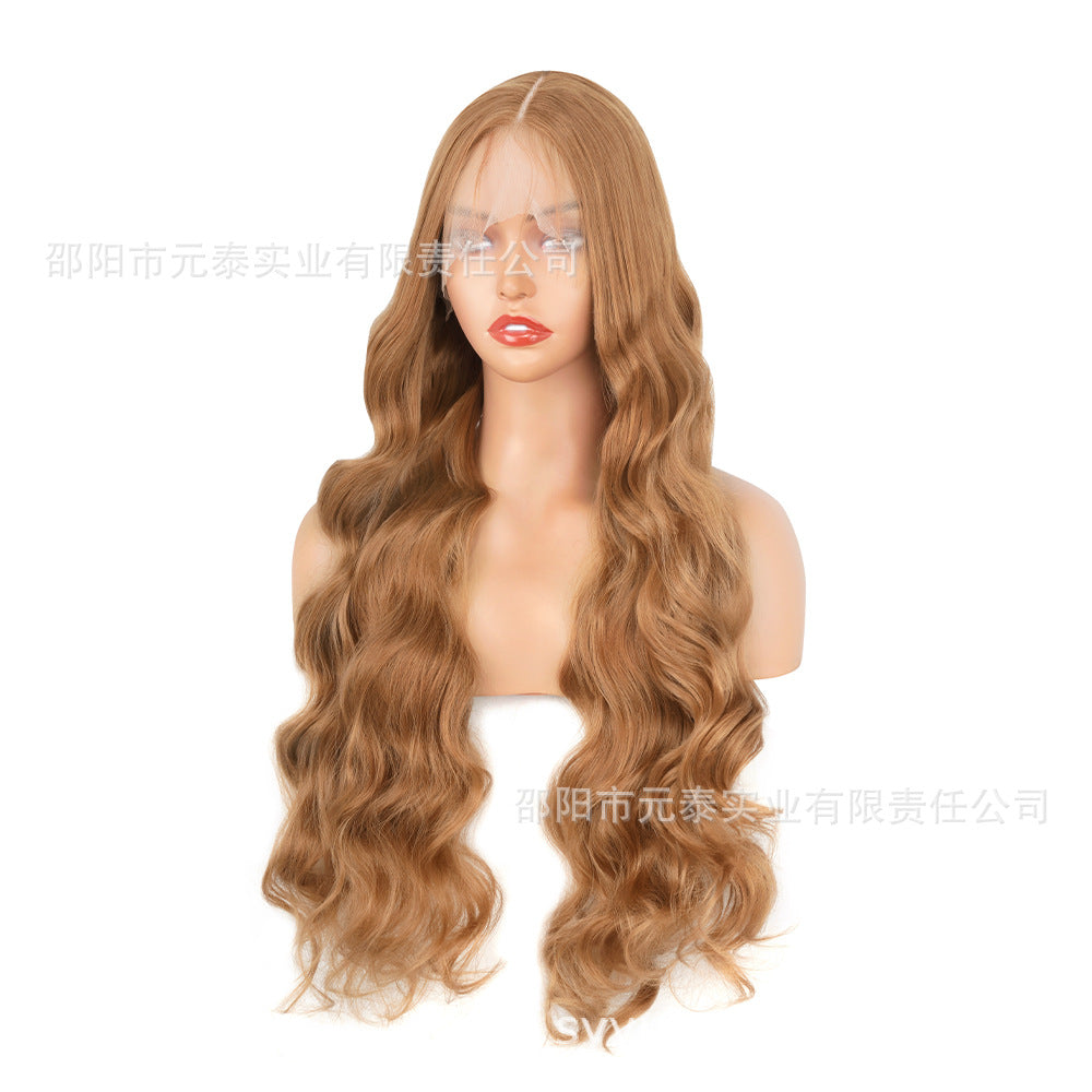 Cross-Border European and American Style Wig Middle Part Black Big Wave Long Curly Hair Synthetic High-Temperature Fiber Manufacturer European and American Style Long Curly Hair