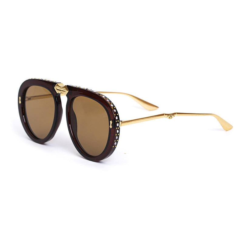 Diamond-Encrusted Foldable Sunglasses for Women Fashionable Internet Celebrity Style Sunglasses Artistic Bare-Faced Glasses Toad Glasses sunglasse