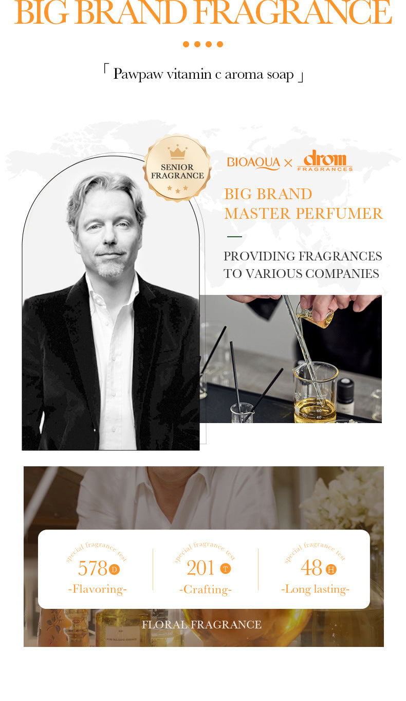 Papaya Handmade Soap100g BIOAOUA Vitamin C Cleansing and Bath Soap Cross-Border Wholesale