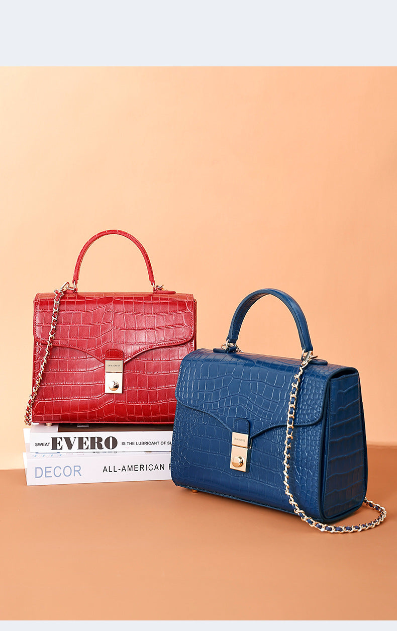 European and American Retro Small Square Bag Fashion Simple Handbag Crocodile Pattern Crossbody Kelly Bag Versatile Crossbody Bag Light Luxury Trend