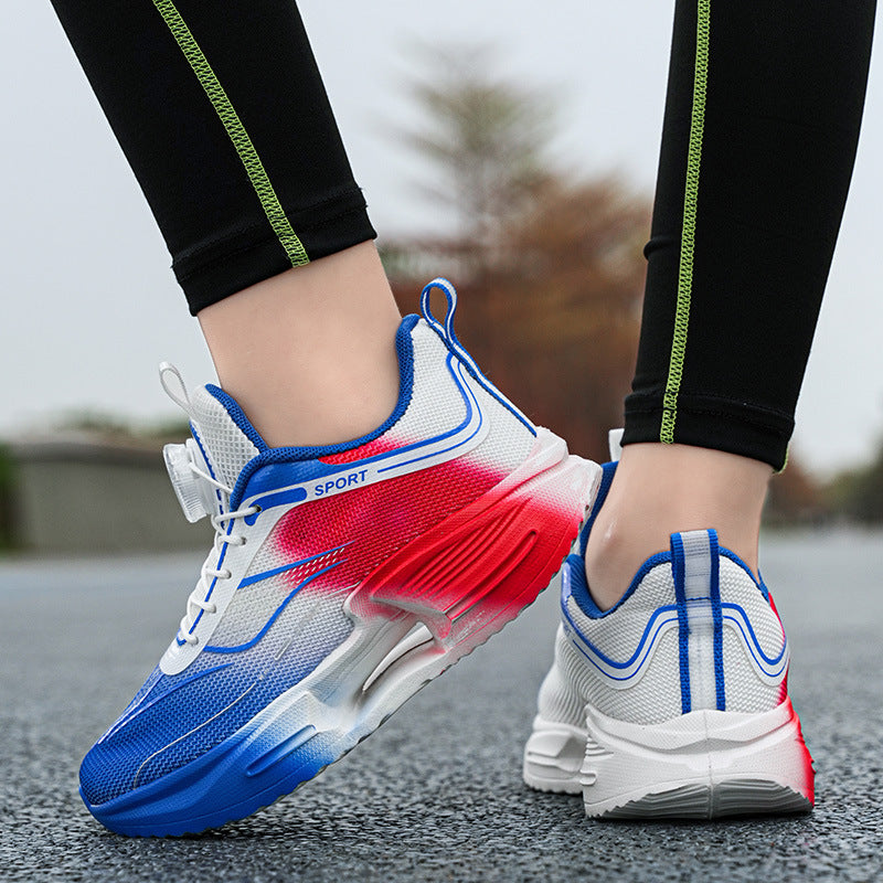 Summer Youth Breathable Mesh Rotating Button Sports Shoes Comfortable Soft Sole Men's Shoes Lightweight Non-Slip Children's Running Shoes